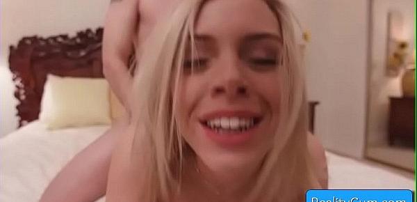  Hot teen blonde slut Bambino get fucked doggy style by huge fat dick and reach strong orgasm